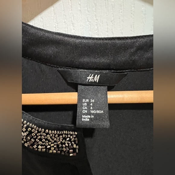 H&M Long Sleeve Black Beaded Dress Size 4 - Picture 3 of 6